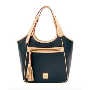 Dooney & Bourke Saffiano Leather Maddie Satchel Black Vachetta Handles NWT